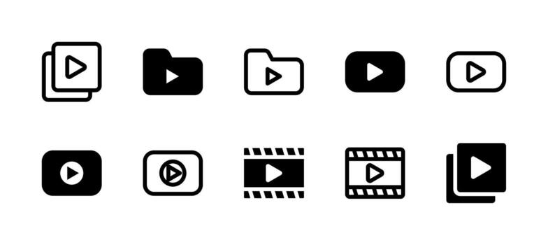 media File Icon Set Line and Solid style for Multimedia Data vector