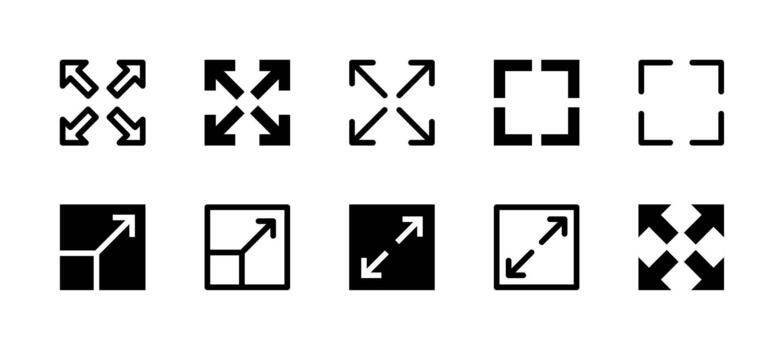 Fullscreen Icon Set Line and Solid style for Display View vector