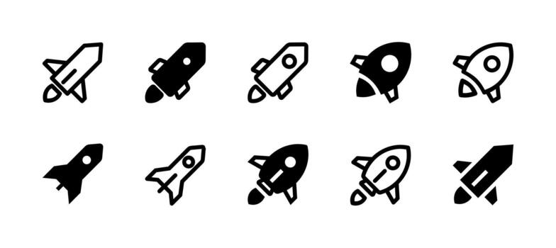 Rocket Icon Set Line and Solid style for System Launch vector