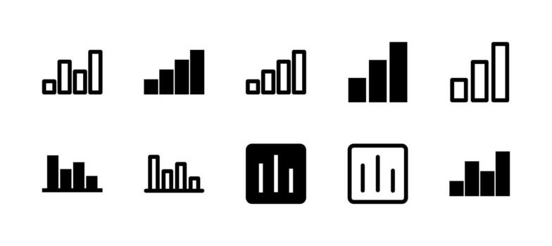 Chart Bar Icon Set Line and Solid style for Data Comparison vector