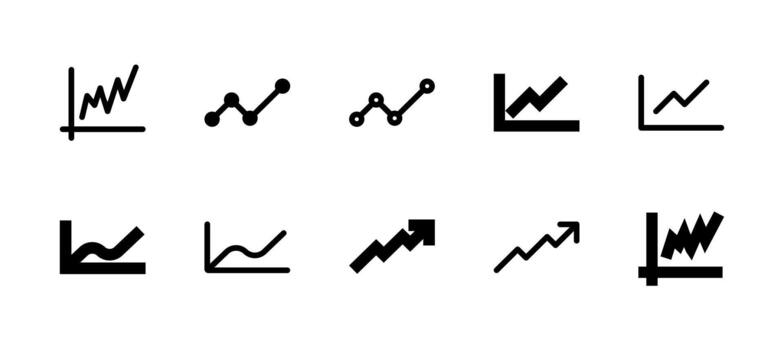 Chart Line Icon Set Line and Solid style for Business Statistics vector