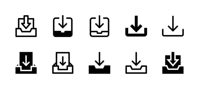 Inbox Icon Set Line and Solid style for Mail Communication vector