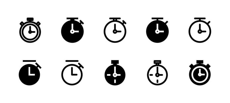 Stopwatch Icon Set Line and Solid style for Time Measurement vector