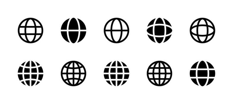 Globe Icon Set Line and Solid style for Worldwide Network vector