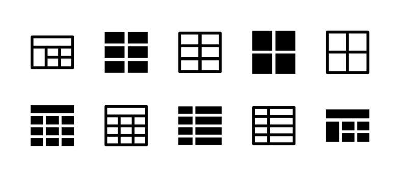 Table Icon Set Line and Solid style for Data Organization vector