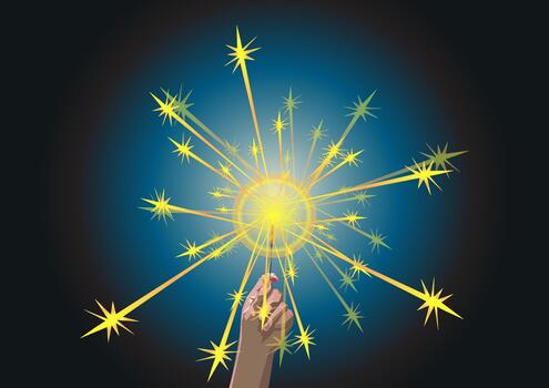 Hand with sparkling energy burst vector