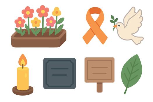 Symbolic elements of remembrance and hope in garden setting vector