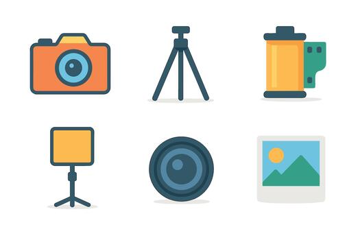 Essential tools for photographers including camera and tripod setup vector