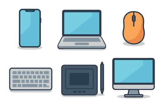 Essential digital devices for technology setup and office work vector