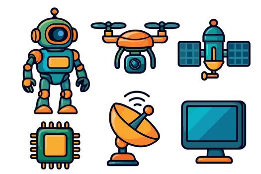 Collection of modern tech and robotics gadgets vector