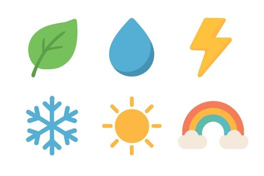 Weather icons representing different climate elements and conditions vector