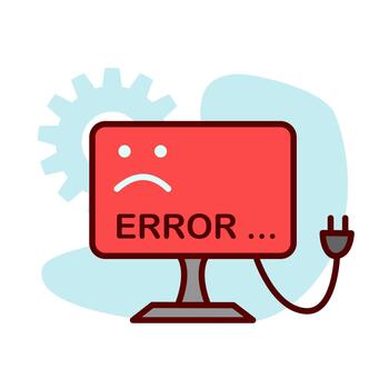 Monitor showing Error sign, symbolizing digital system failure, bug, or technical malfunction. vector