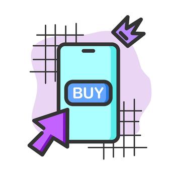 teléfono inteligente con comprar botón, representando en línea compras y producto actas vía móvil aplicaciones vector