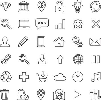 contorno web íconos conjunto para negocio tecnología y interfaz colección vector