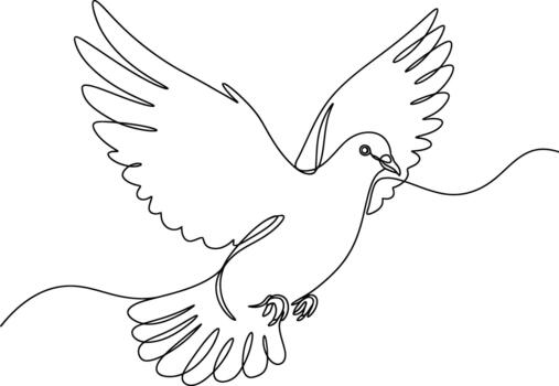 Graceful flying dove drawn in elegant continuous one-line minimalist style vector