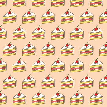 Cake slices with cherries on top vector