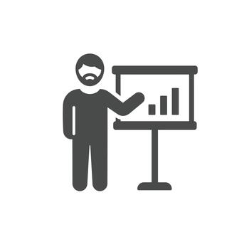 Solid icon of a person giving a presentation for corporate training and knowledge sharing vector