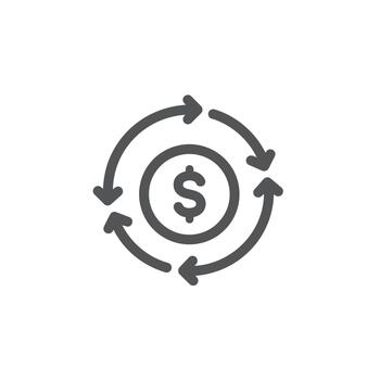Procurement management and cost optimization icon with a dollar sign in a supply chain graphic vector