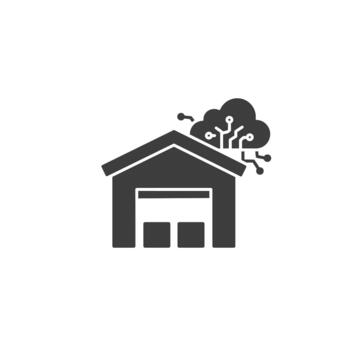Warehouse with cloud connectivity icon for IoT and smart tracking in supply chain management vector