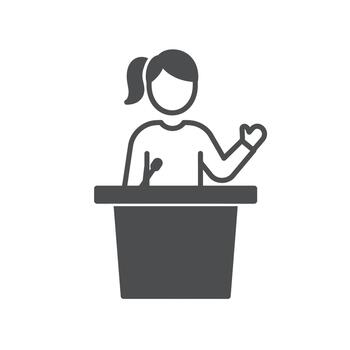 Training and knowledge sharing icon with a person giving a presentation at a business seminar vector