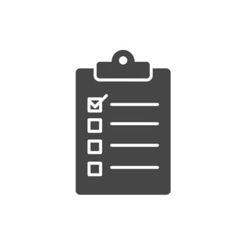 Solid icon of a clipboard with a checklist for goal setting and tracking work progress effectively vector