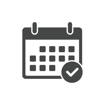 Training schedule and coaching session icon with a calendar and checkmark for planning events vector