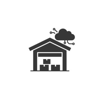 IoT in supply chain management icon with a warehouse and cloud for smart logistics and tracking vector