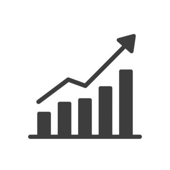 Solid icon of a bar chart with an upward trend representing business skill improvement and growth vector