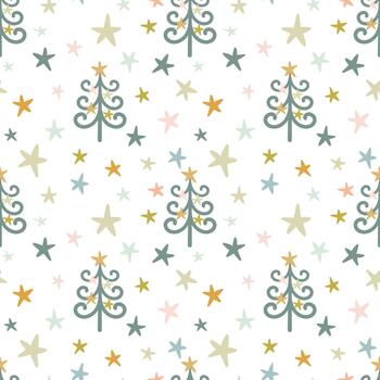 sin costura modelo con Navidad arboles y estrellas en un blanco antecedentes. plano estilo. vector