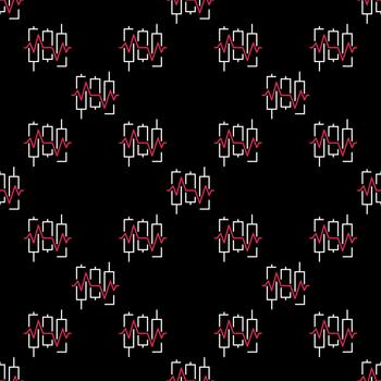 Candle Graph Heartbeat Candlestick Chart thin line seamless pattern vector