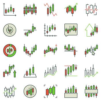 comercio candelero gráfico de colores íconos colocar. técnico análisis o inversión grafico símbolos vector