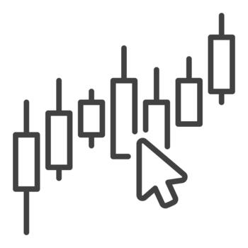 Mouse cursor on Candle Graph Candlestick Chart thin line icon or design element vector