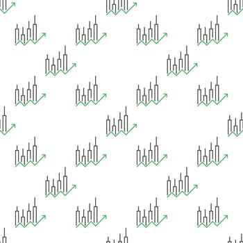 Candle Graph with Arrow Candlestick Chart thin line seamless pattern vector