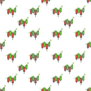 Japanese Candlestick Chart with arrow Candle Graph colored seamless pattern vector