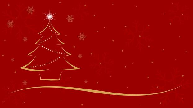 Red Background Decorated With Gold Christmas Tree And Sparkling Snowflake Ornaments vector