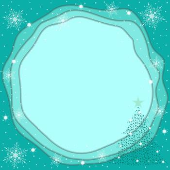 Tosca Green Circle Background Frame With Sparkling Snowflakes And Christmas Tree vector