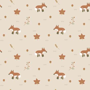 seamless minimal autumn season with fox repeat pattern background vector