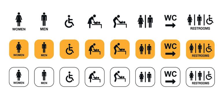 conjunto de baño símbolo piktograma aislado en blanco antecedentes. baños icono diseño. saneamiento signo. vector