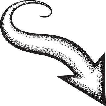 Sketch of a curved pointing arrow vector