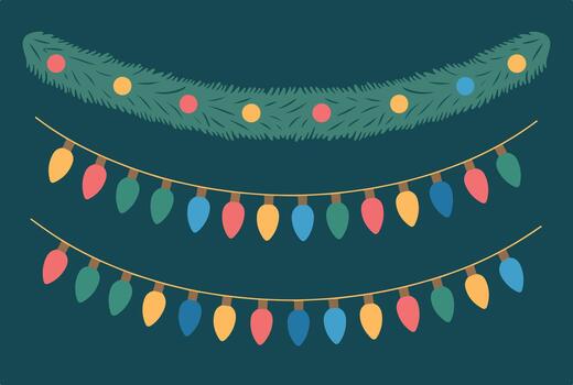 Garlands and string lights on teal vector