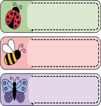 Three insect themed name tag labels vector