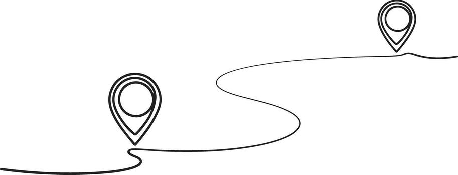 A line drawing of a map with two pins vector