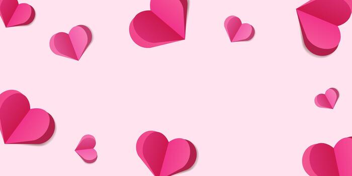 Romantic banner background with 3D style pink paper hearts on a soft pastel pink backdrop with space for text for Valentines Day, love-themed designs, greeting cards, and digital projects. vector
