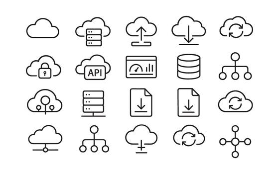 conjunto de iconos de línea de computación en la nube vector