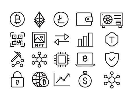 Cryptocurrency and Blockchain Line Icons vector