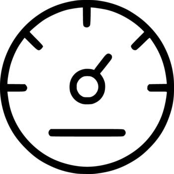 An outline icon representing a speedometer, symbolizing speed, velocity, performance measurement, quickness, and testing. vector