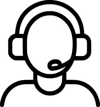 An outline icon representing a person with a headset, symbolizing online assistance, customer support, and call center service. vector