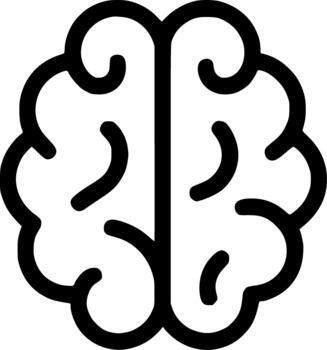 An outline icon representing the human brain, symbolizing intelligence, thought, memory, and cognitive mental processes. vector