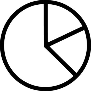 An outline icon representing a pie chart for data analysis, statistics, market share, and business metrics visualization. vector