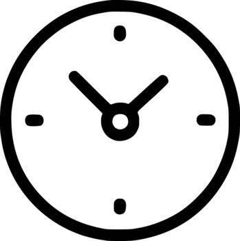 An outline icon of an analog clock, symbolizing time management, scheduling, punctuality, and work efficiency. vector